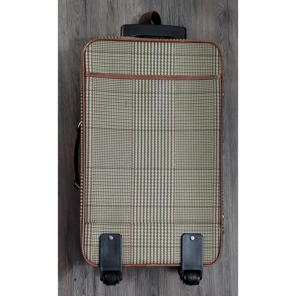 Vintage Polo Ralph‎ Lauren Leather Trim Brown Plaid Carry-On 22